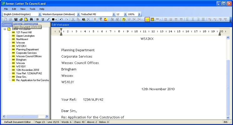 reference letter template. Typical letter layout.